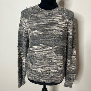 Rag‎ & Bone Green Cream Marled Distressed Crewneck Cotton Knit Sweater Sz S